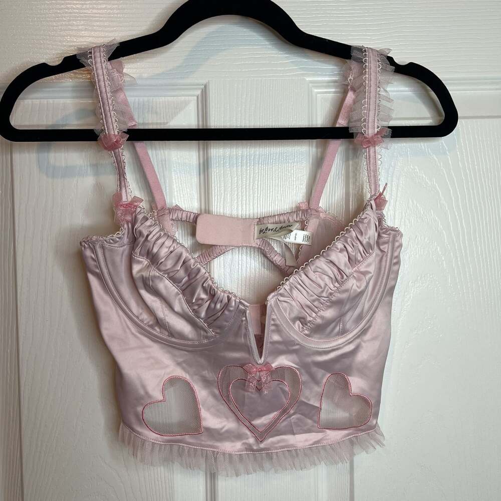 For Love & Lemons Pink Heart Embellished Satin Bralette